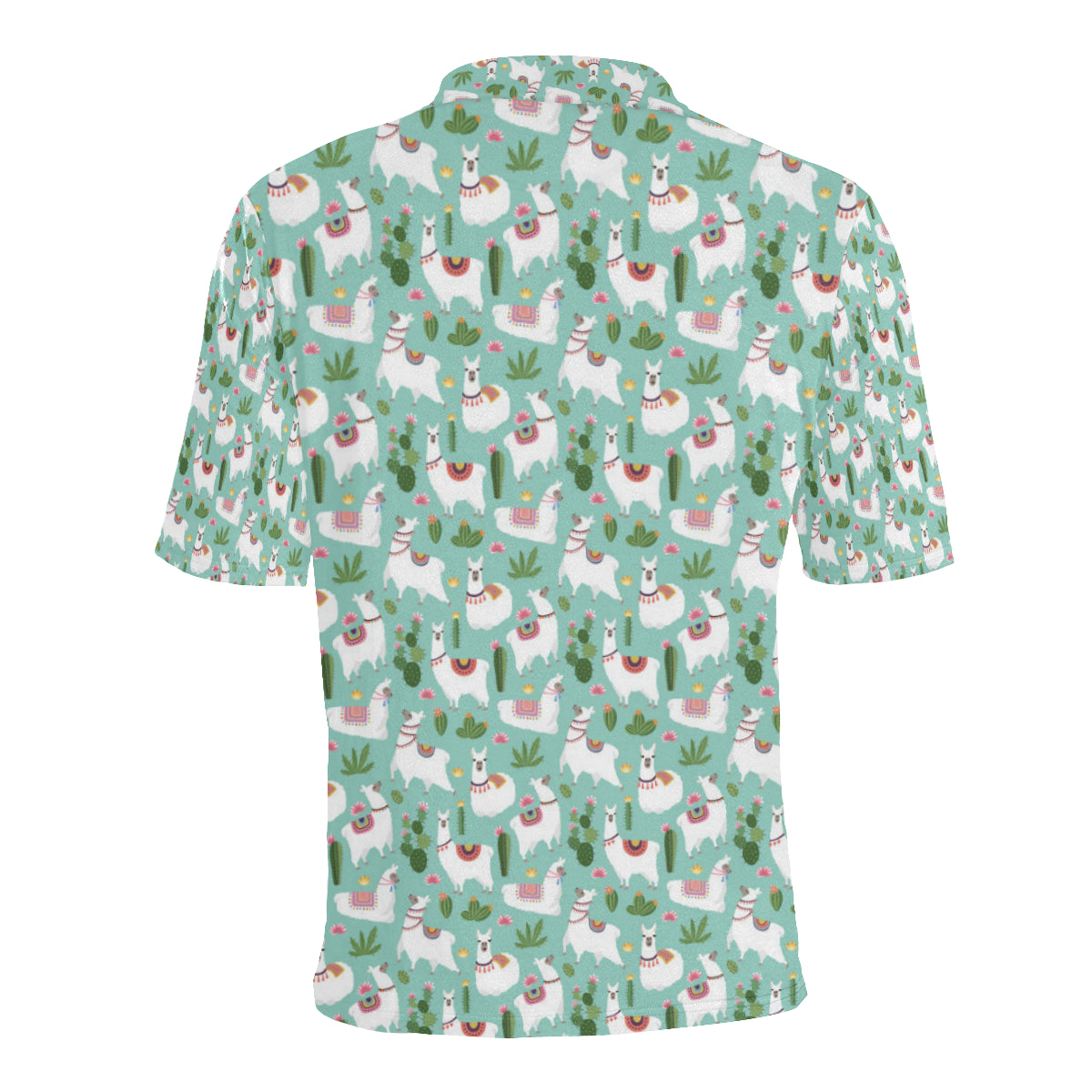 Llama with Cactus Themed Print Men Polo Shirt