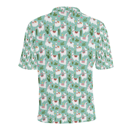 Llama with Cactus Themed Print Men Polo Shirt