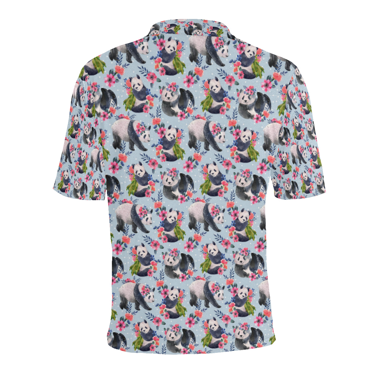 Panda Bear Flower Design Themed Print Men Polo Shirt