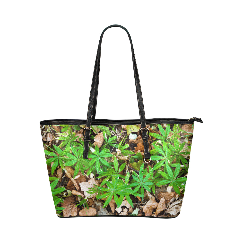 Camouflage Realistic Tree Fresh Print Leather Tote Bag