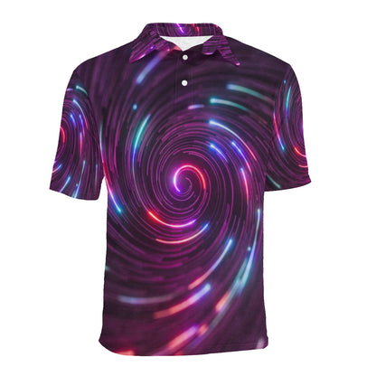 Vortex Twist Swirl Purple Neon Print Men Polo Shirt