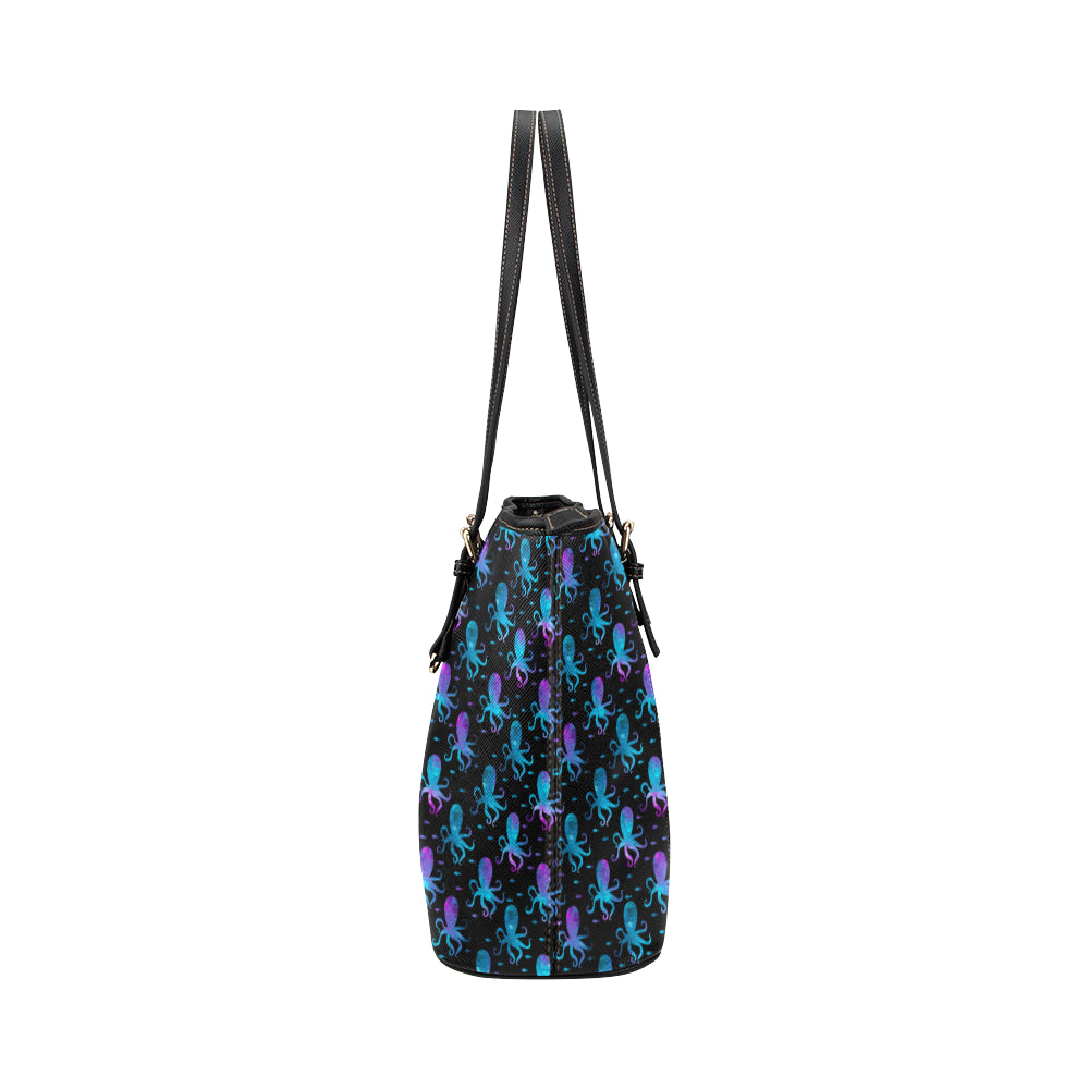 Octopus Blue Design Print Themed Leather Tote Bag