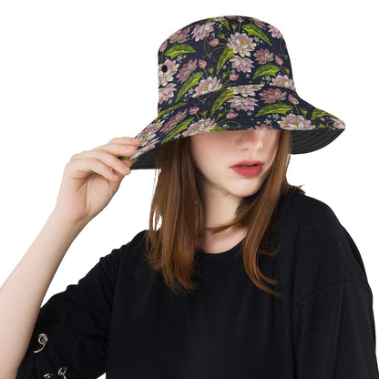 lotus Embroidered Pattern Print Design LO06 Unisex Bucket Hat