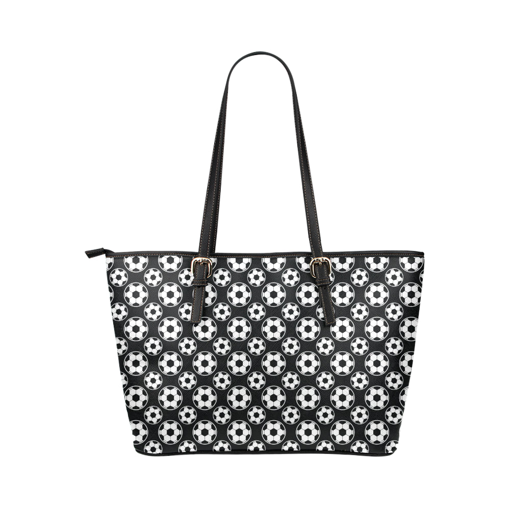Soccer Ball Black Print Pattern Leather Tote Bag