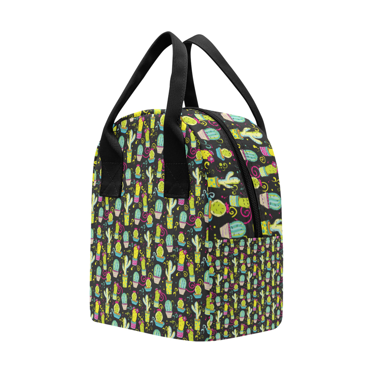 Cactus Neon Style Print Pattern Insulated Lunch Bag