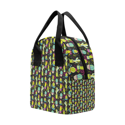 Cactus Neon Style Print Pattern Insulated Lunch Bag