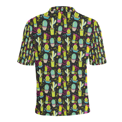 Cactus Neon Style Print Pattern Men Polo Shirt