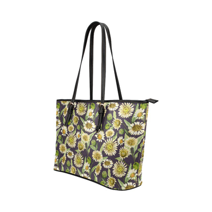 Daisy Vintage Print Pattern Leather Tote Bag