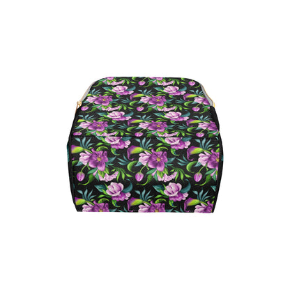 Bright Purple Floral Pattern Diaper Bag Backpack