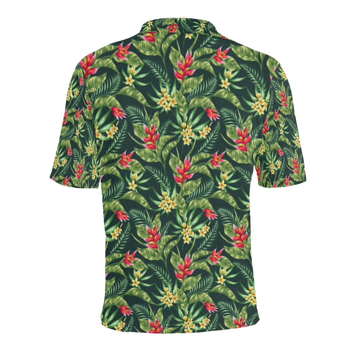 Tropical Folower Red Heliconia Print Men Polo Shirt