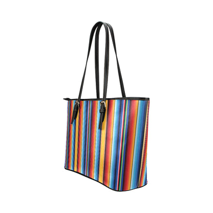 Mexican Blanket Stripe Print Pattern Leather Tote Bag