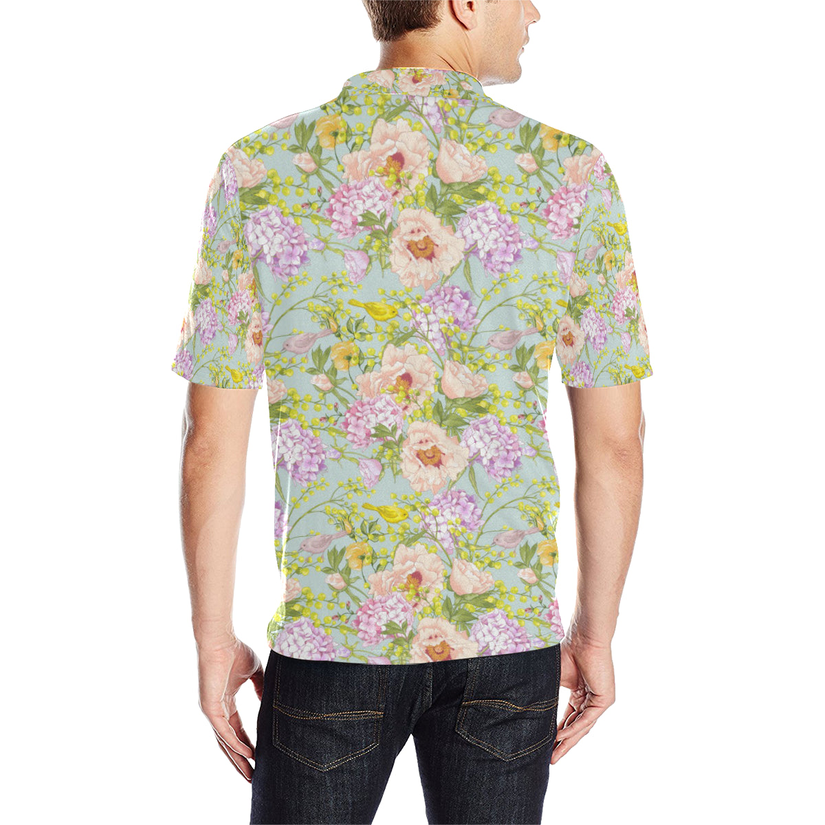 Hydrangea Pattern Print Design HD02 Men Polo Shirt