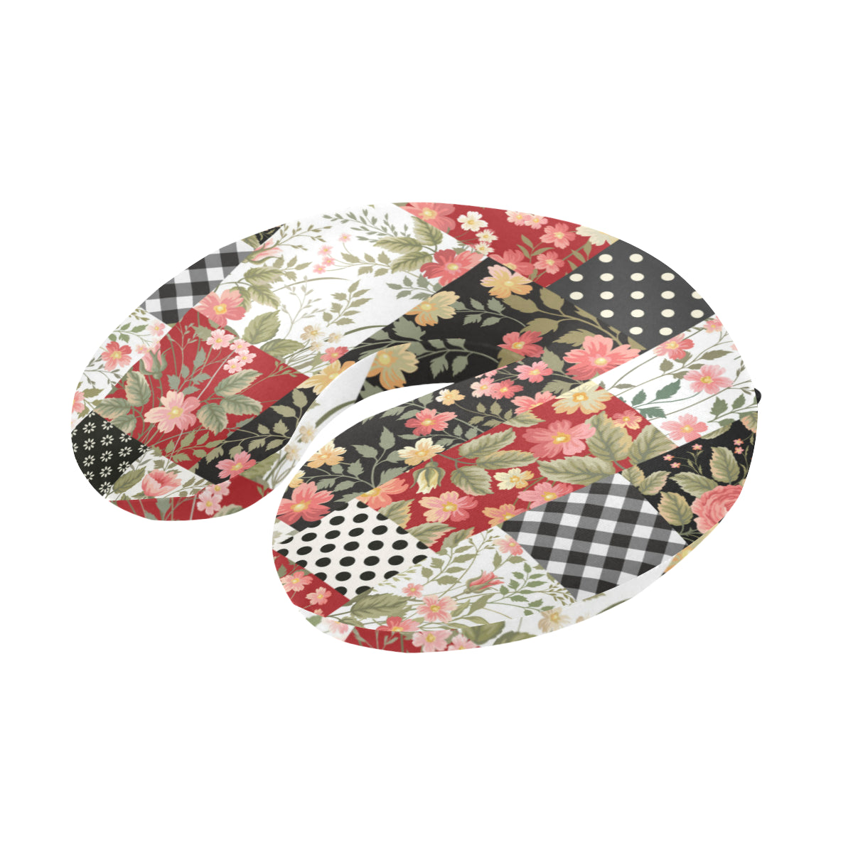 Patchwork Flower Pattern Print Design 03 U-Shaped Travel Neck Pillow