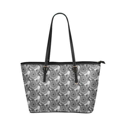 Tribal Turtle Polynesian Themed Print Leather Tote Bag