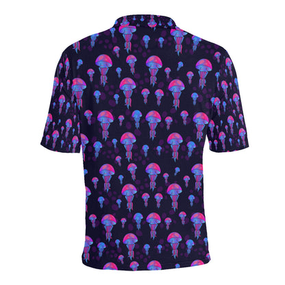 Jellyfish Neon Print Men Polo Shirt