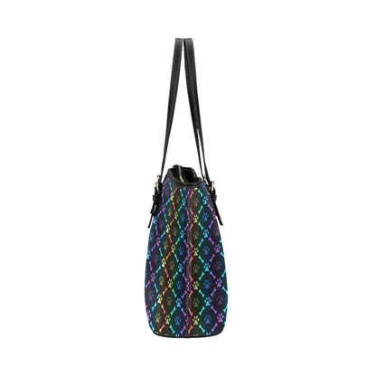 Paw Rainbow Print Leather Tote Bag