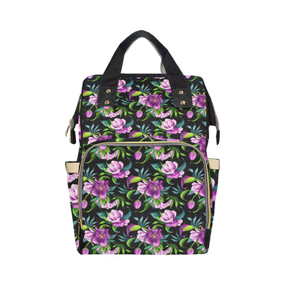 Bright Purple Floral Pattern Diaper Bag Backpack