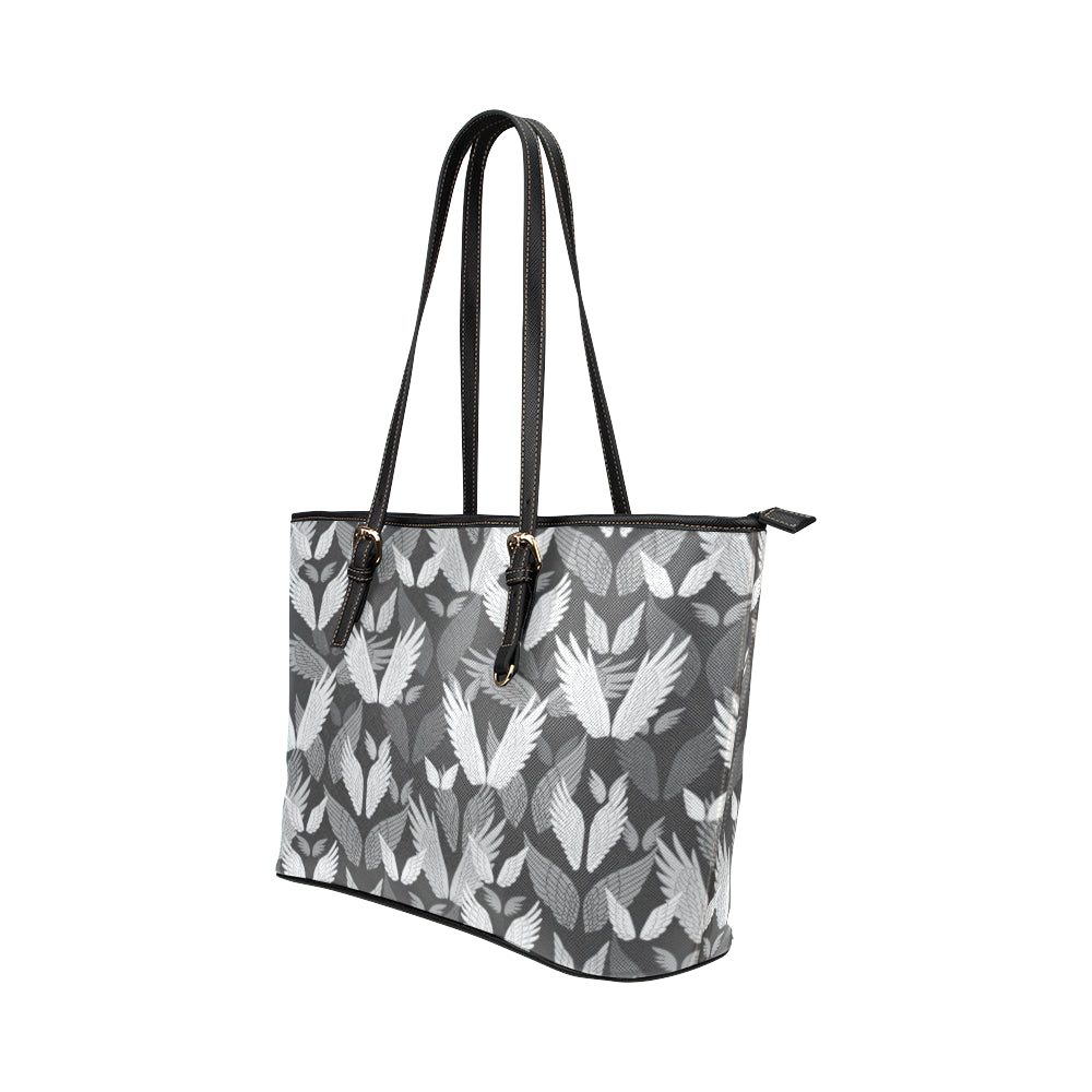 Angel Wings Pattern Design Themed Print Leather Tote Bag