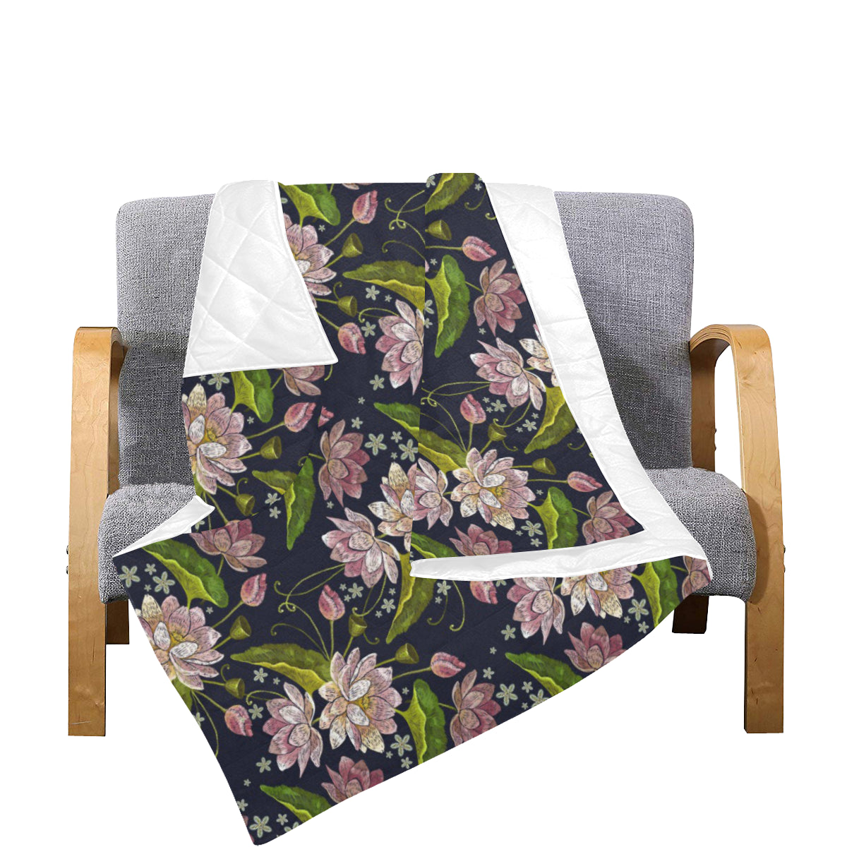 lotus Embroidered Pattern Print Design LO06 Premium Quilt