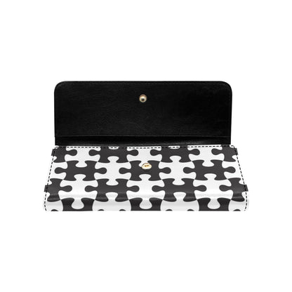 Puzzle Black White Pattern Print Design A02 Women's Trifold Wallet