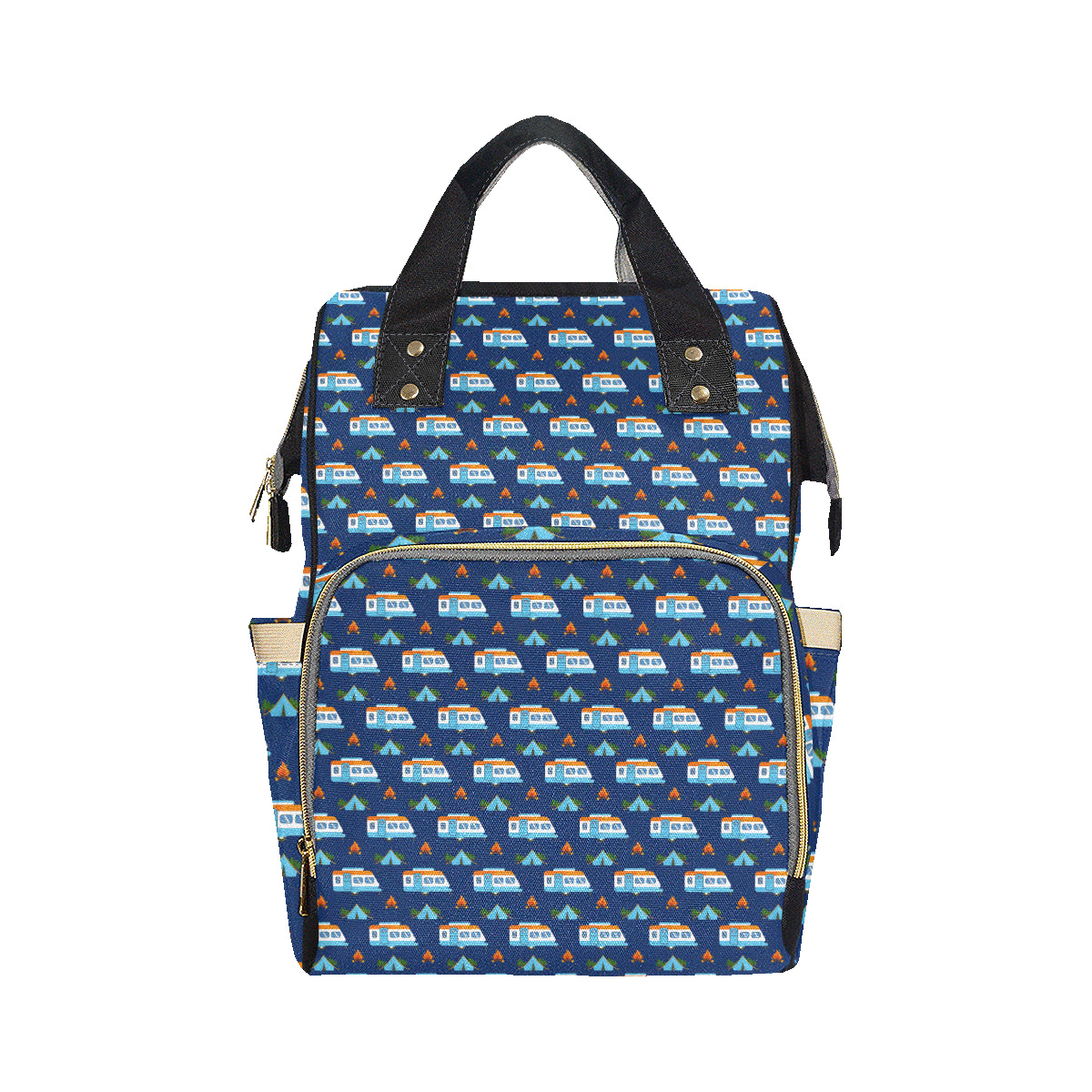 Camper Pattern Camping Themed No 3 Print Diaper Bag Backpack