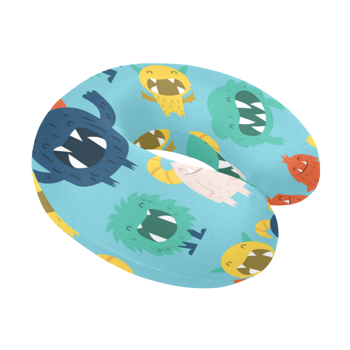 Monster Cartoon Pattern Print Design 03 U-Shaped Travel Neck Pillow
