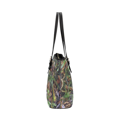 Camouflage Realistic Tree Print Leather Tote Bag