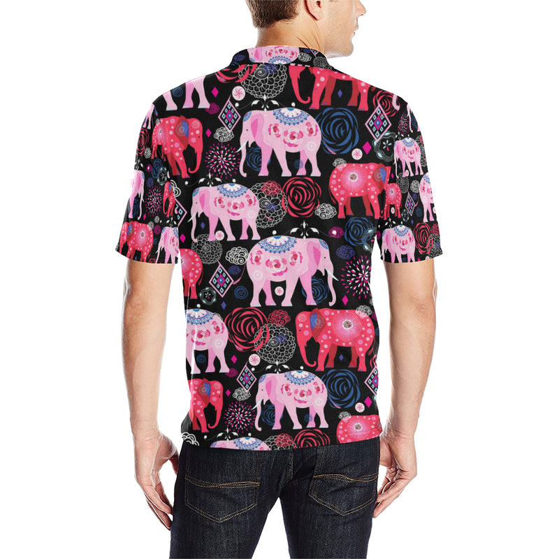 Pink Elephant Pattern Men Polo Shirt