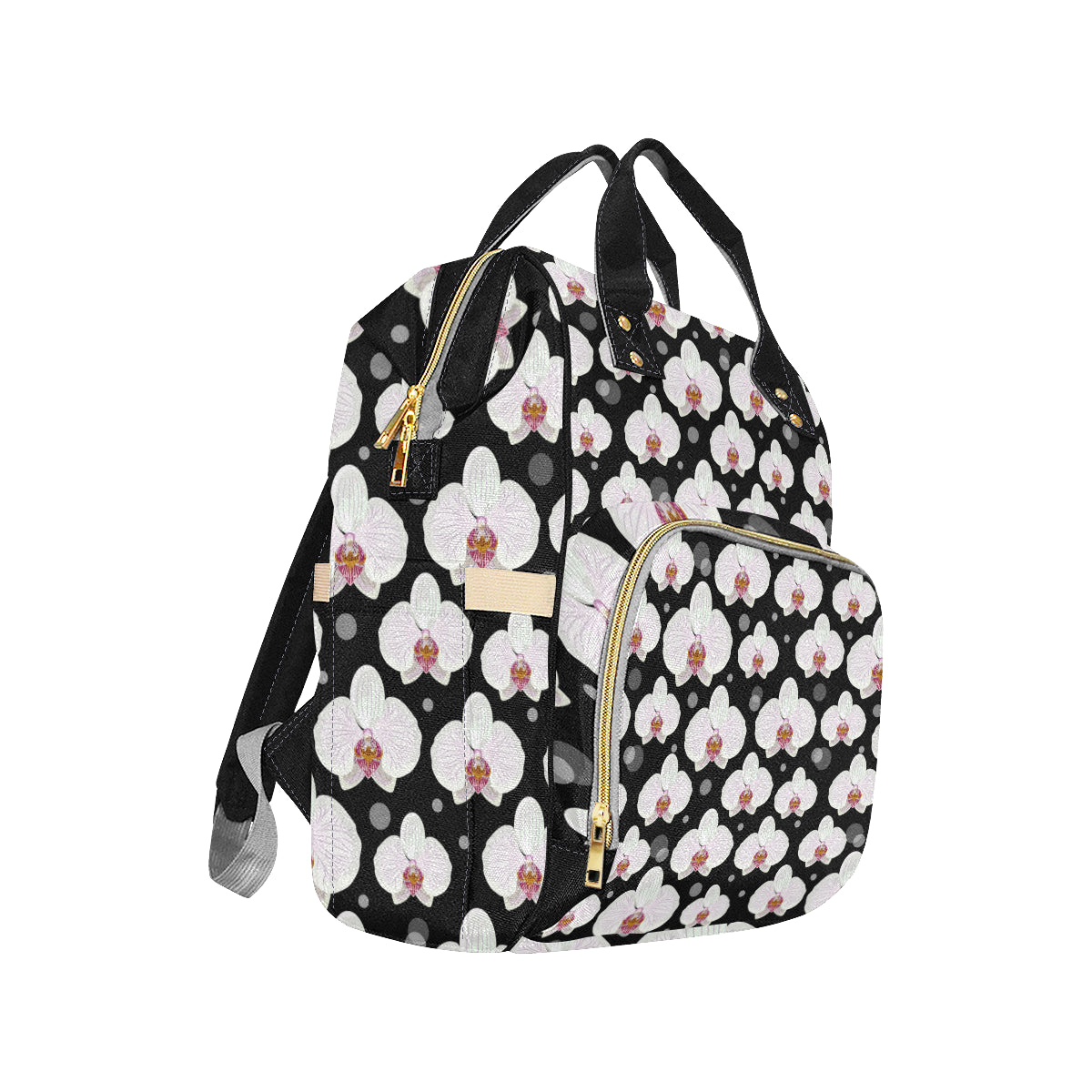 Orchid White Pattern Print Design OR09 Diaper Bag Backpack