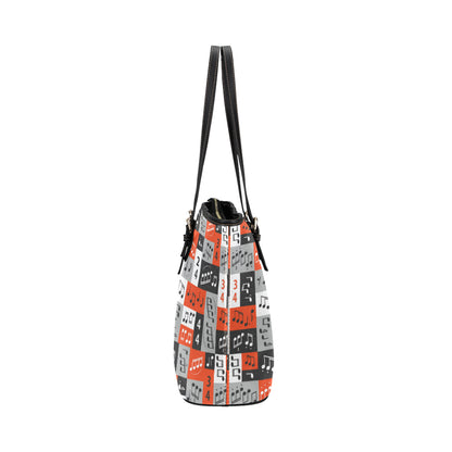 Music Note Design Themed Print Leather Tote Bag