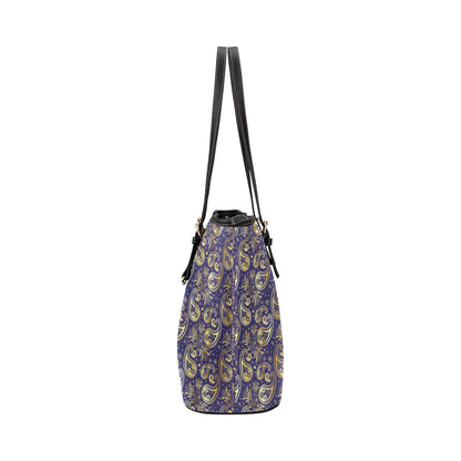 Paisley Blue Yellow Design Print Leather Tote Bag