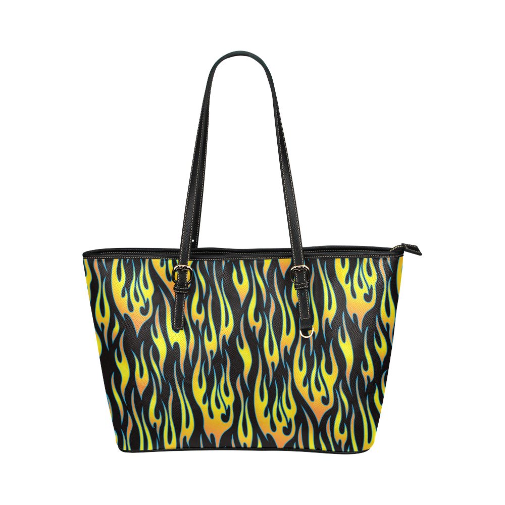Flame Fire Yellow Pattern Leather Tote Bag