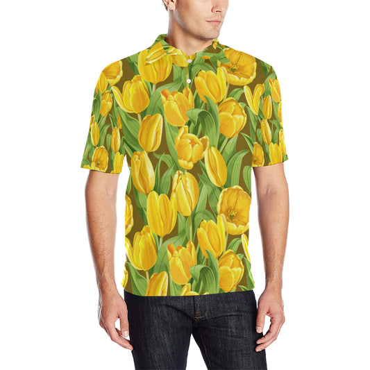 Tulip Yellow Pattern Print Design TP010 Men Polo Shirt