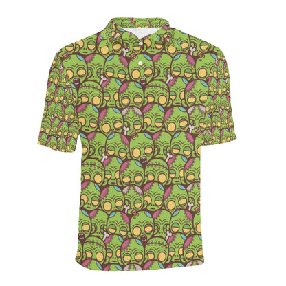 Zombie Head Design Pattern Print Men Polo Shirt