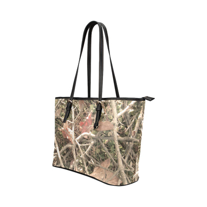 Camouflage Realistic Tree Authumn Print Leather Tote Bag