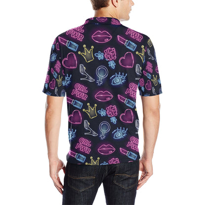 Lipstick Neon Pattern Print Design 02 Men Polo Shirt