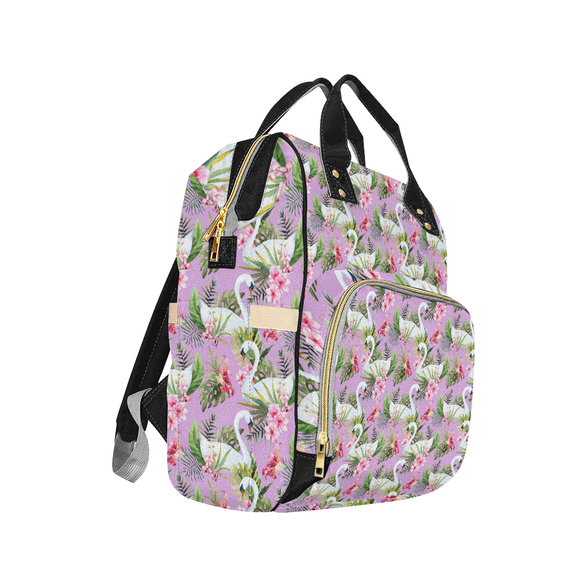 Swan with Flower Pattern Print Design 01 Diaper Bag Backpack