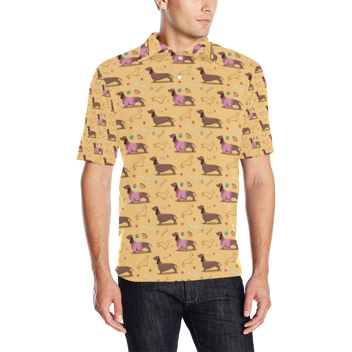 Dachshund Pattern Print Design 07 Men Polo Shirt