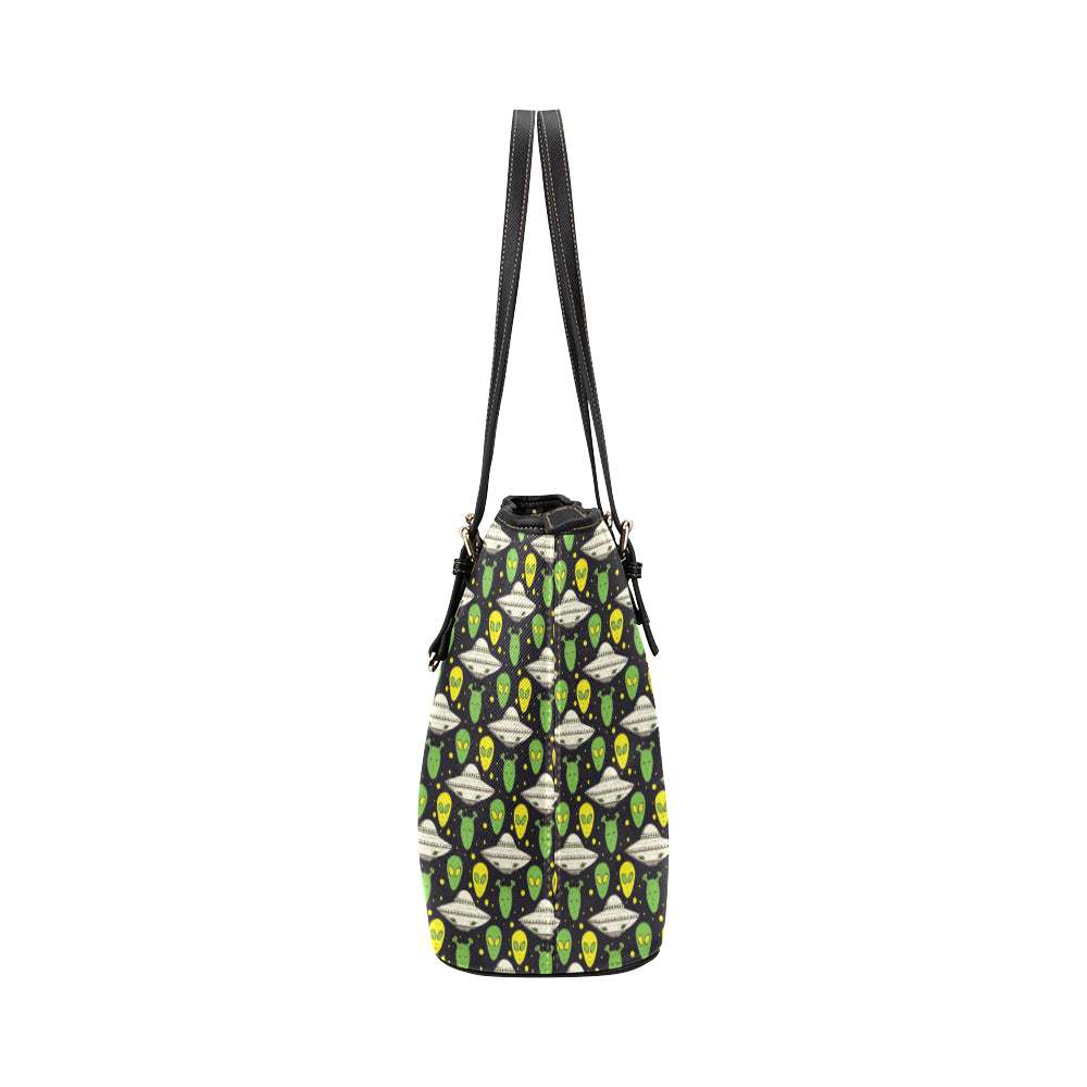Alien UFO Pattern Leather Tote Bag