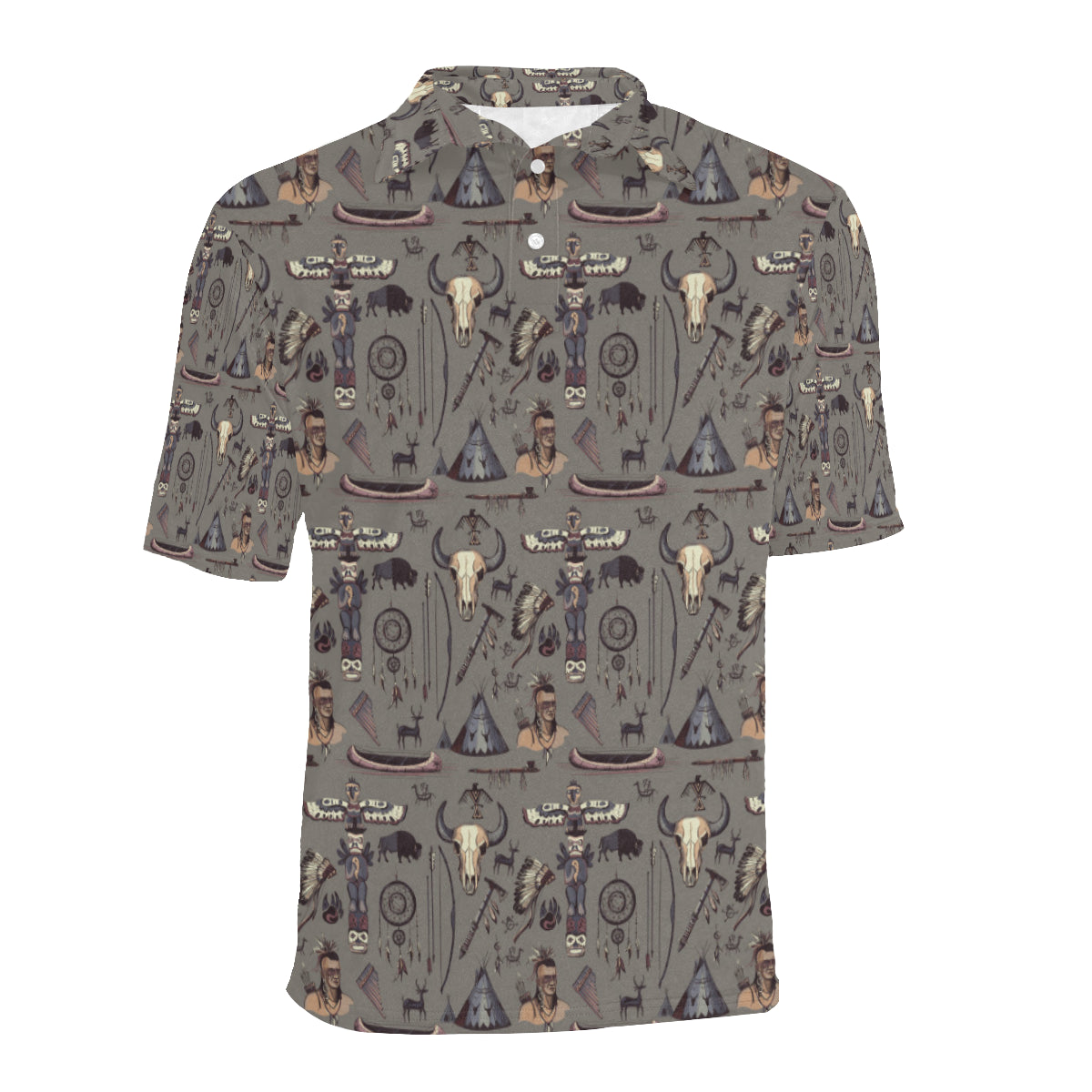 Native Indian life Design Print Men Polo Shirt