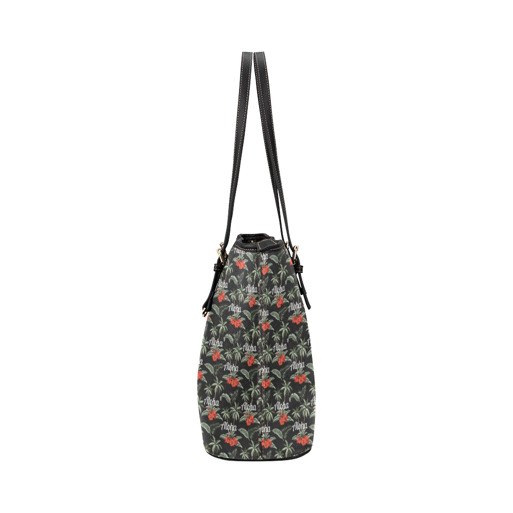 Aloha Palm Tree Design Themed Print Leather Tote Bag