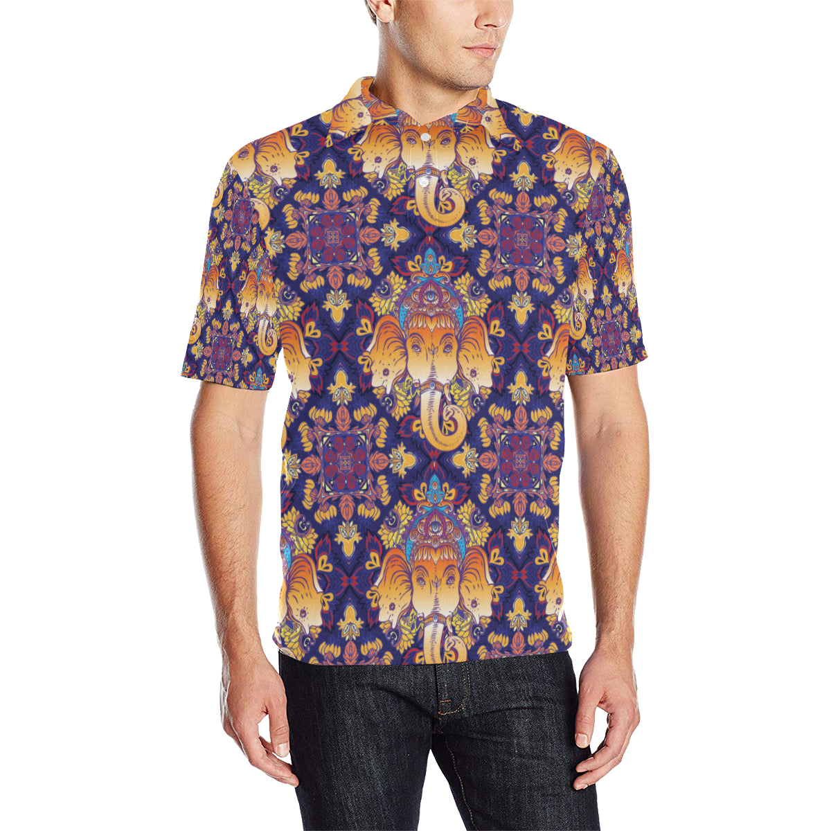 Ganesha Pattern Print Design 01 Men Polo Shirt