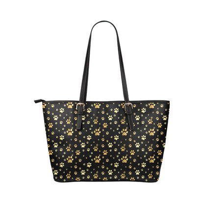 Paw Gold Print Leather Tote Bag