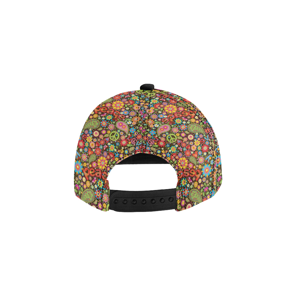 Flower Power Peace Paisley Themed Print Snapback Cap