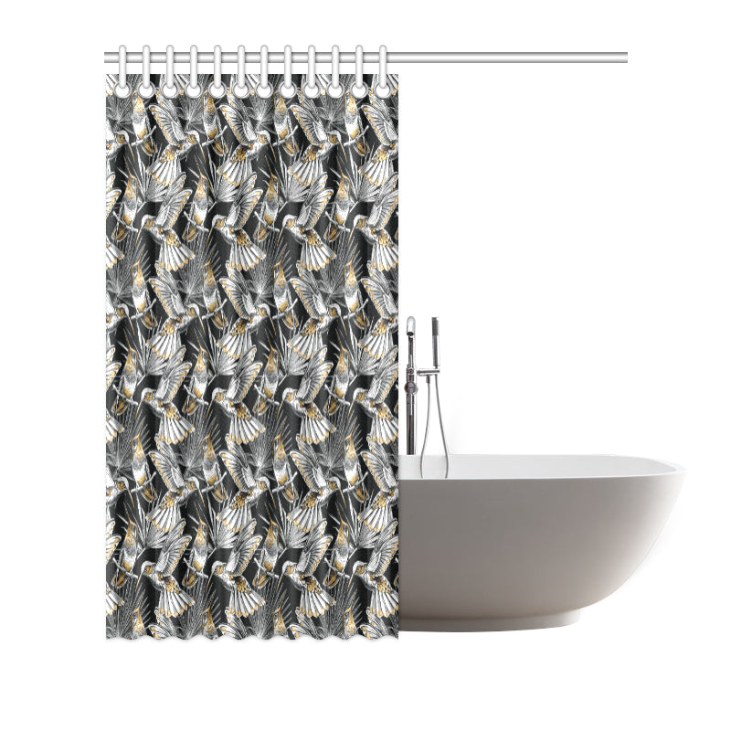 Hummingbird Gold Design Themed Print Shower Curtain