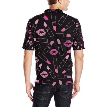 Lipstick Pink Pattern Print Design 01 Men Polo Shirt