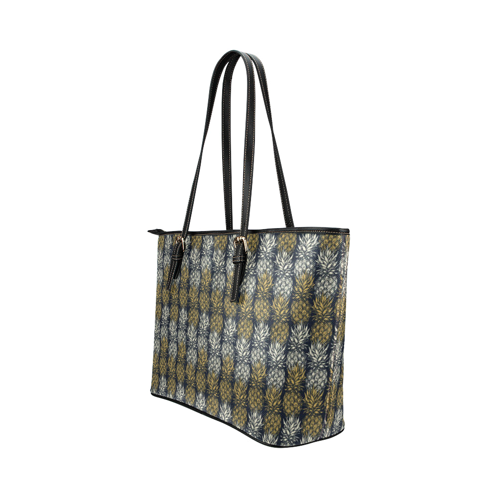 Pineapple Print Design Pattern Leather Tote Bag