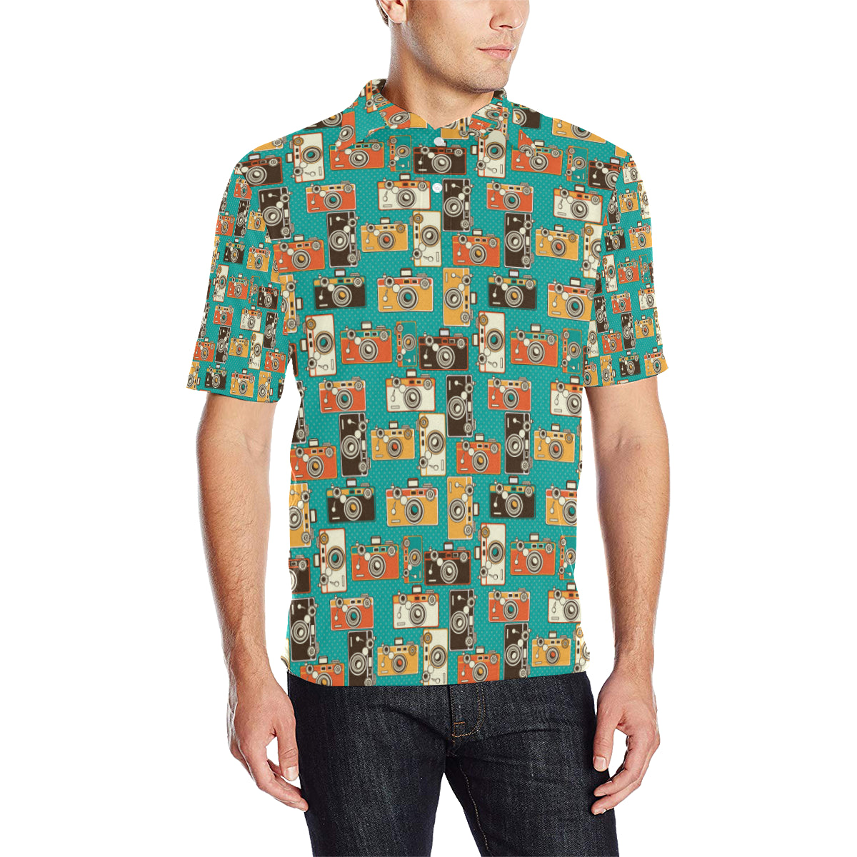 Camera Pattern Print Design 02 Men Polo Shirt