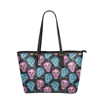 Day of the Dead Skull Print Pattern Leather Tote Bag