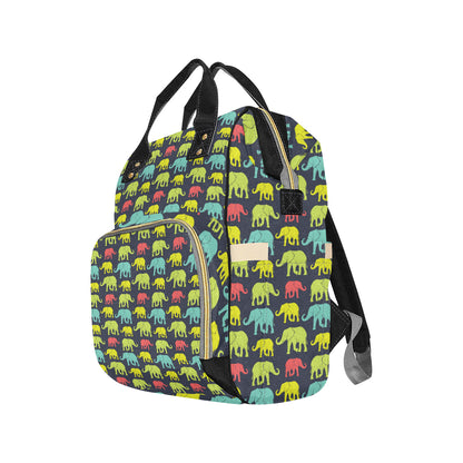 Elephant Neon Color Print Pattern Diaper Bag Backpack